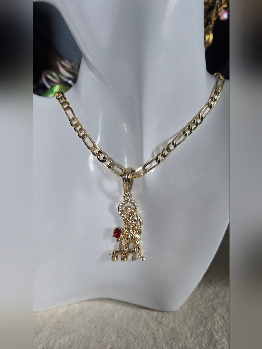 Gold Lion Pendant Necklace with Red Accent - Women Jewelry